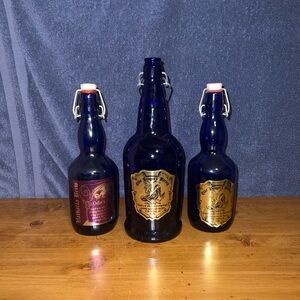 Vintage Blue Glass Bottles Set